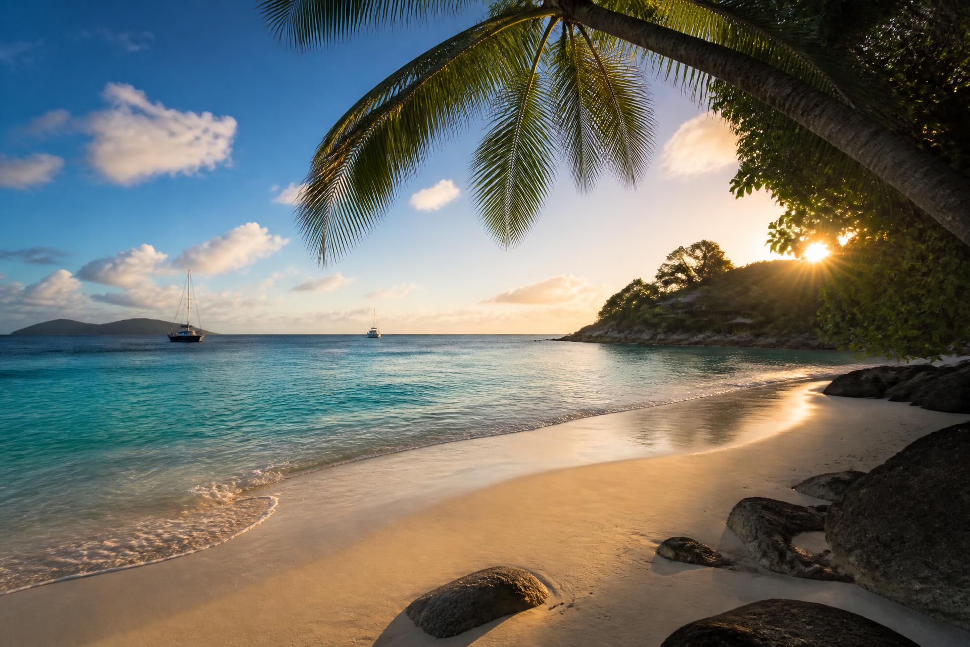 Playa paradisíaca del Caribe al atardecer